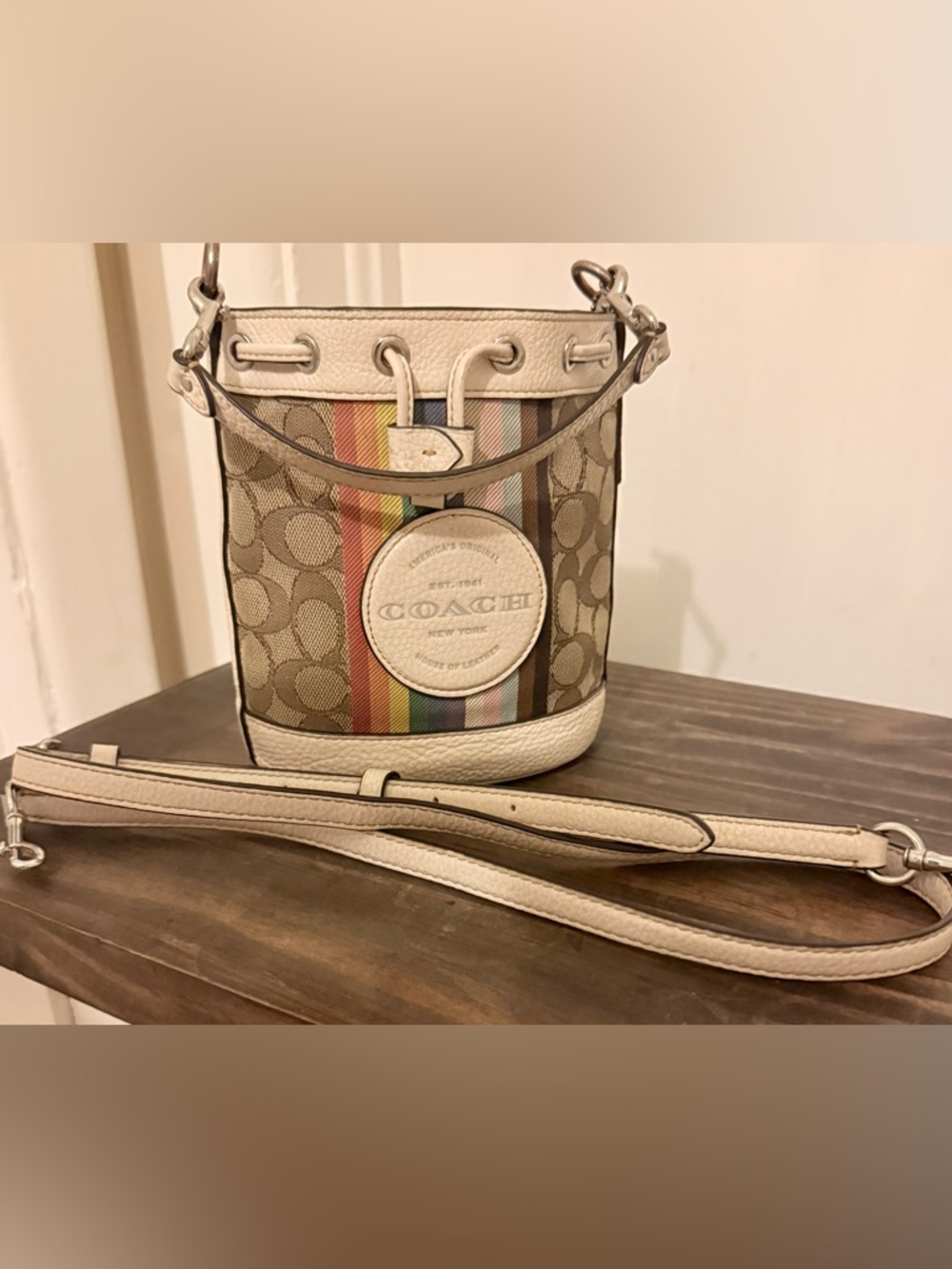 Mini Dempsey Bucket Bag In Signature Jacquard Leather